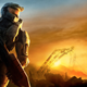 Box art for Microsoft's Halo 3, showing Master Chief walking through New Mombassa.